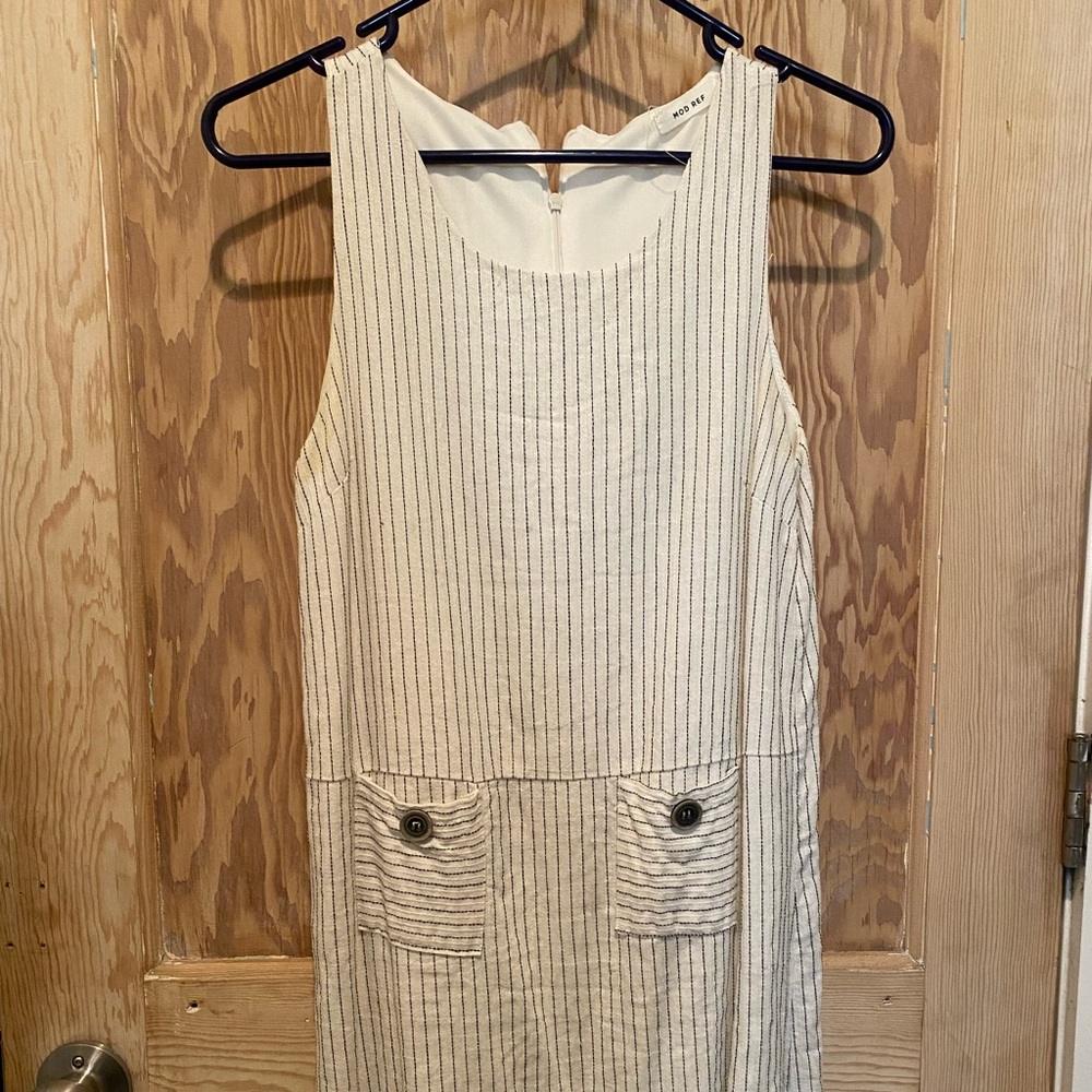White with black pins stripe mini dress